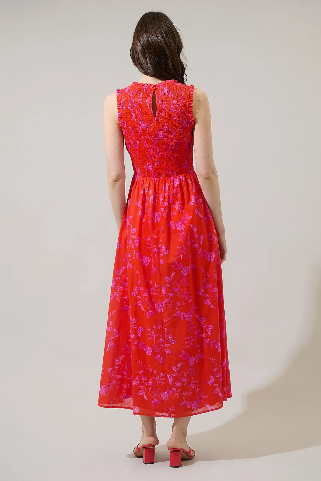 Fia Floral Cecil Smocked Sleeveless Midi Dress sold by Sugarlips product image thumbnail 3