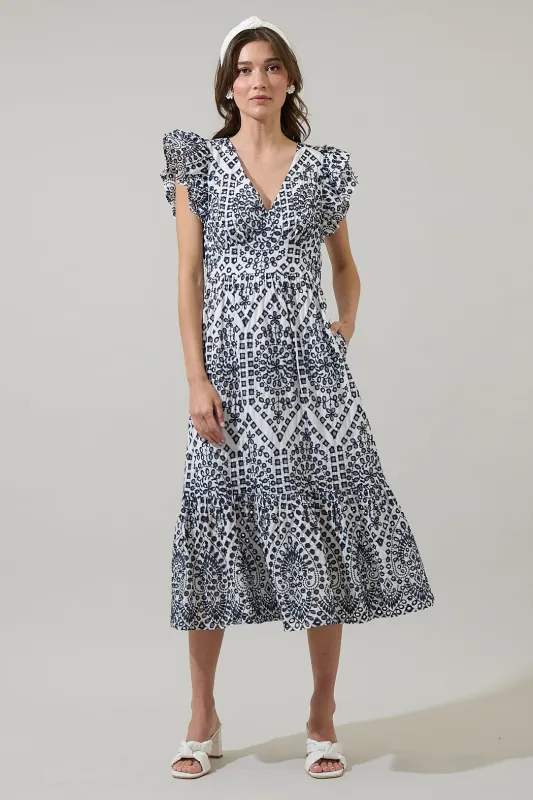 At Sea Eyelet Zayla Midi Dress sold by Sugarlips