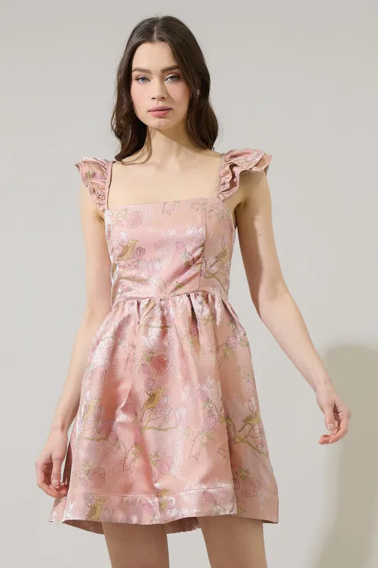 Romie Floral Jacquard Ruffle Mini Dress sold by Sugarlips