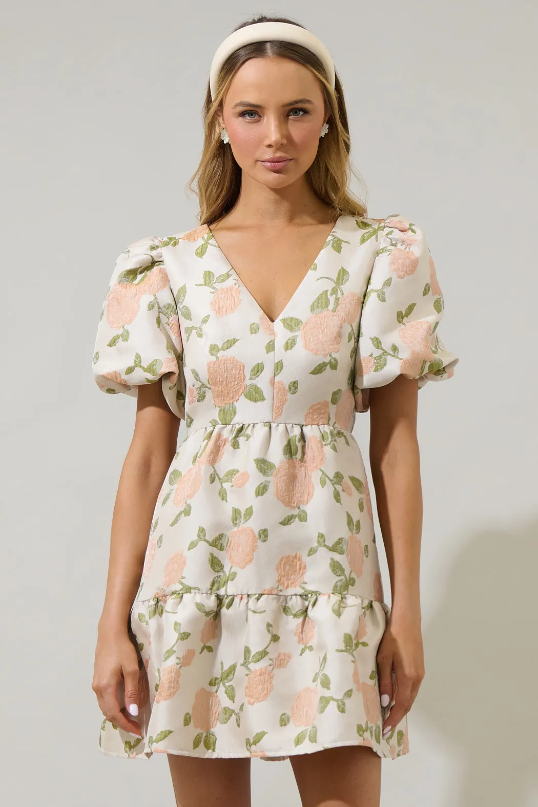 Bida Jacquard Floral May Tiered Mini Dress sold by Sugarlips