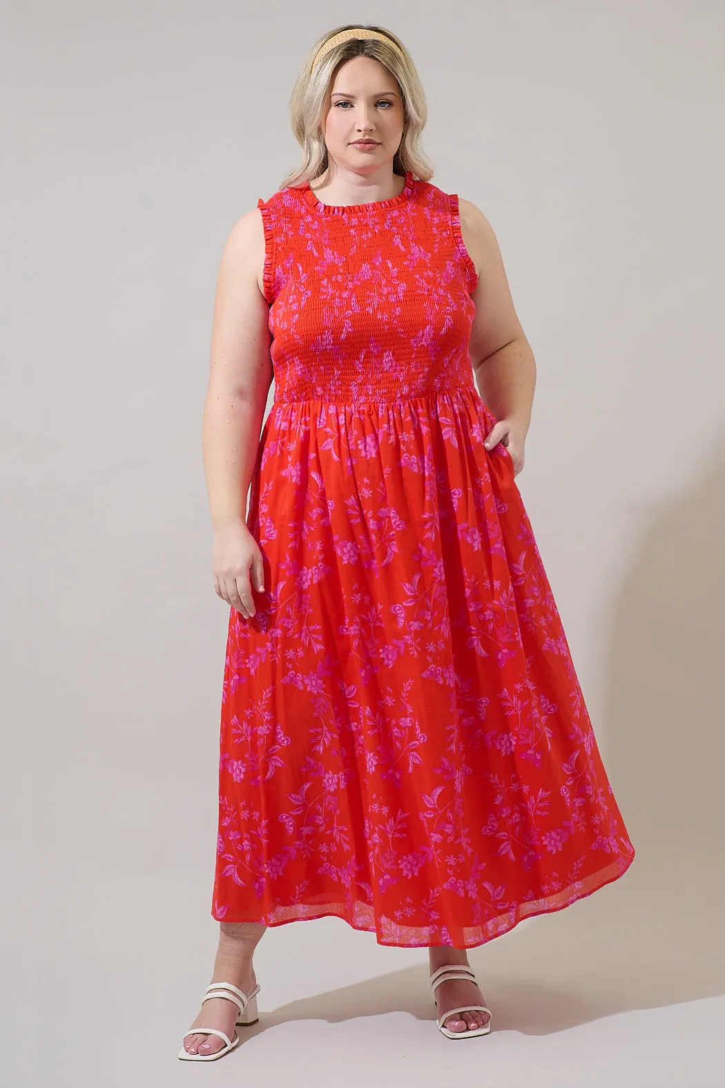 Fia Floral Cecil Smocked Sleeveless Midi Dress Curve sold by Sugarlips