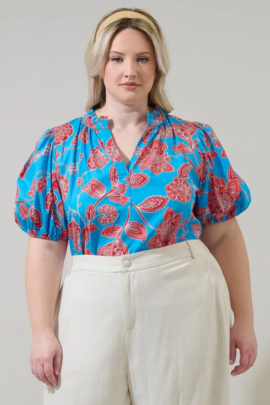 Ripon Floral Close to You Split Neck Top Curve sold by Sugarlips