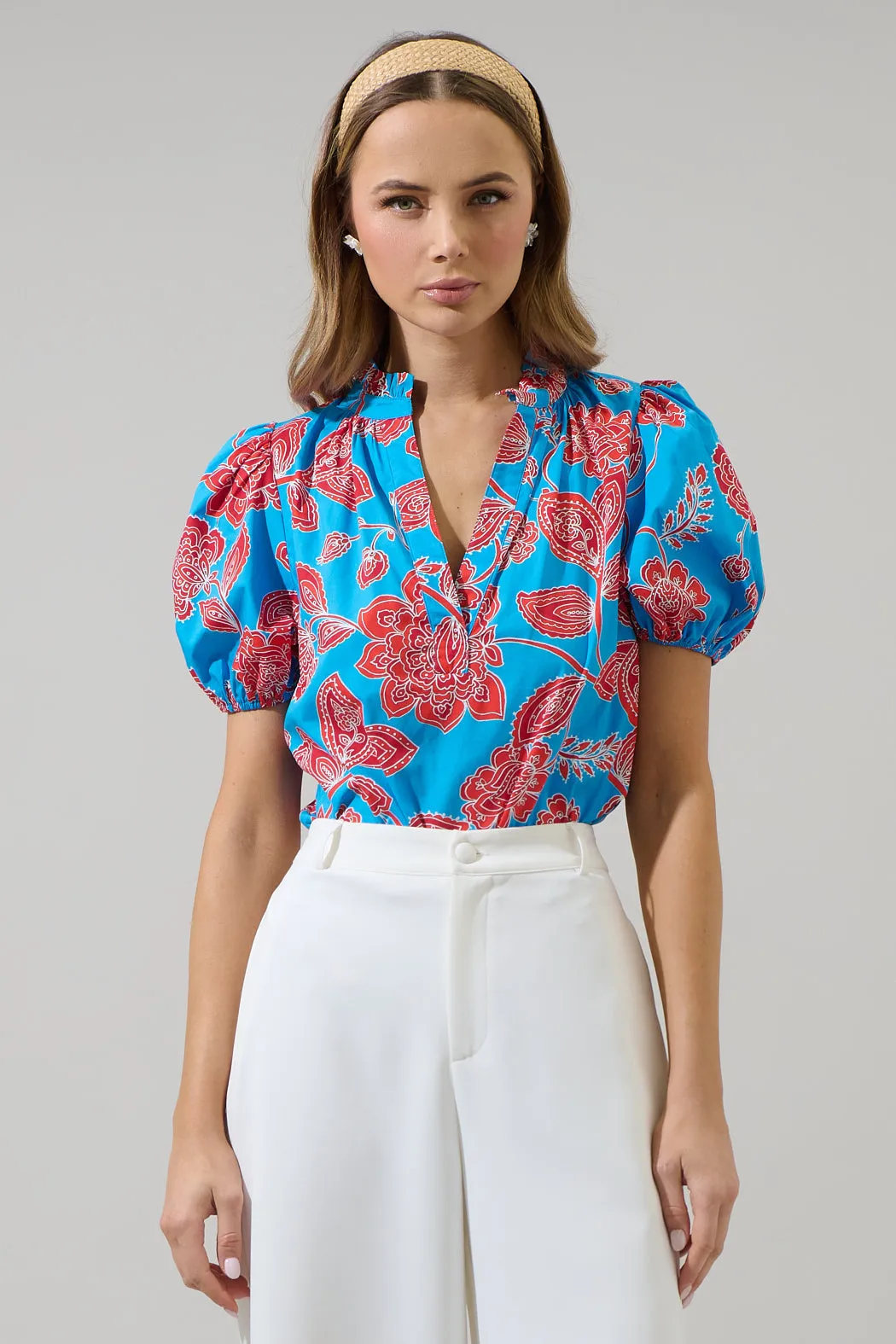 Ripon Floral Close to You Split Neck Top sold by Sugarlips