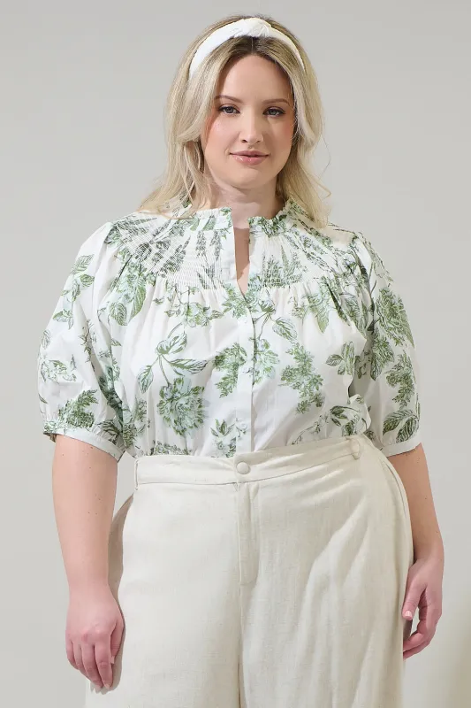 Bria Floral Blossom Smocked Mock Neck Top Curve sold by Sugarlips