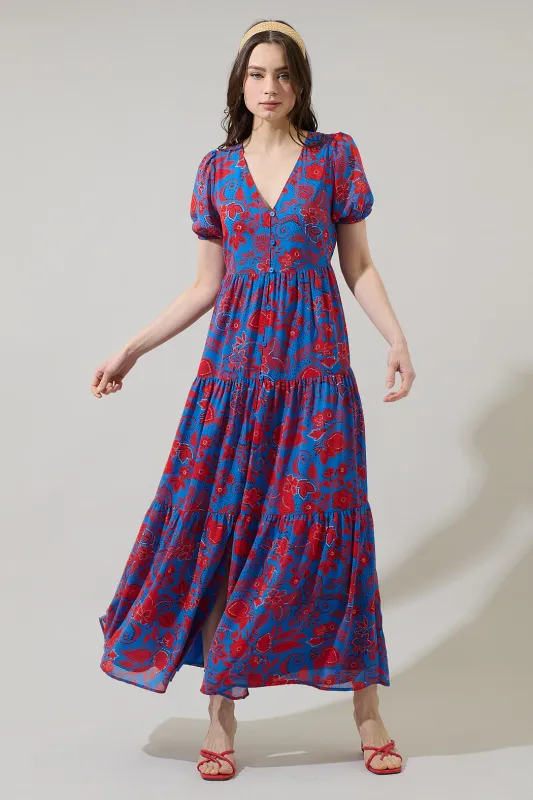 Calla Floral Monaco Long Tiered Maxi Dress sold by Sugarlips