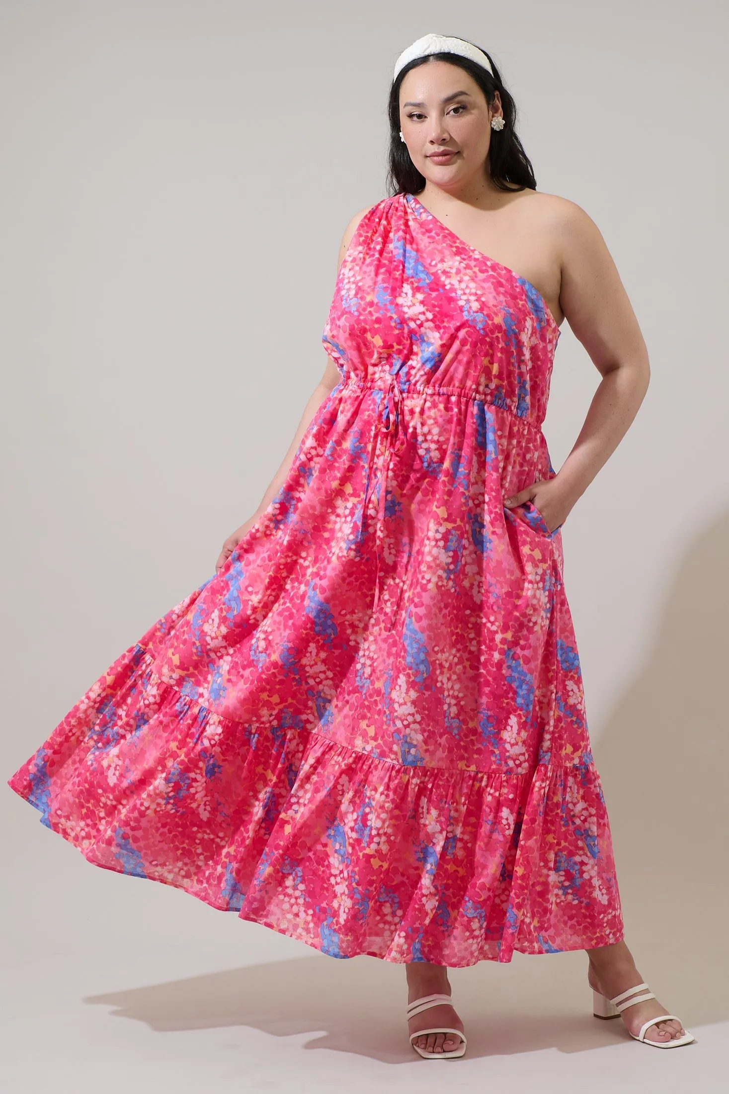 Leah Abstract Elya One Shoulder Maxi Dress Curve sold by Sugarlips