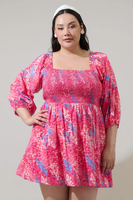 Leah Abstract Niko Smocked Mini Dress Curve sold by Sugarlips