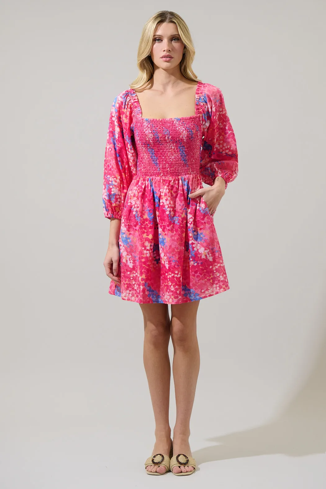 Leah Abstract Niko Smocked Mini Dress sold by Sugarlips product image thumbnail 5