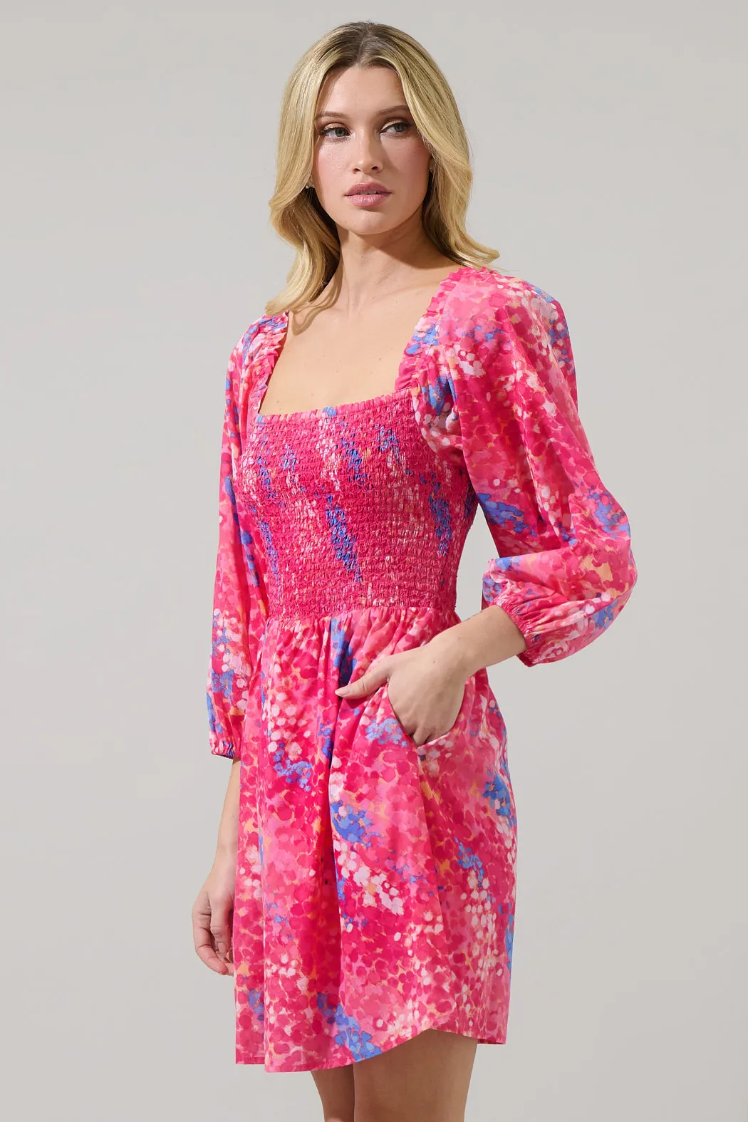 Leah Abstract Niko Smocked Mini Dress sold by Sugarlips product image thumbnail 4