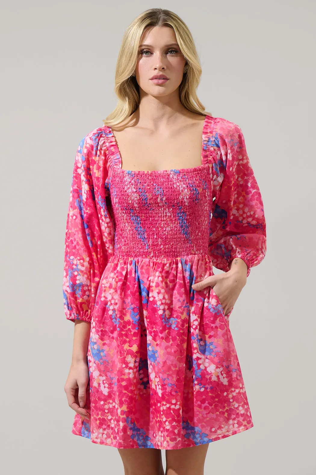 Leah Abstract Niko Smocked Mini Dress sold by Sugarlips product image thumbnail 2