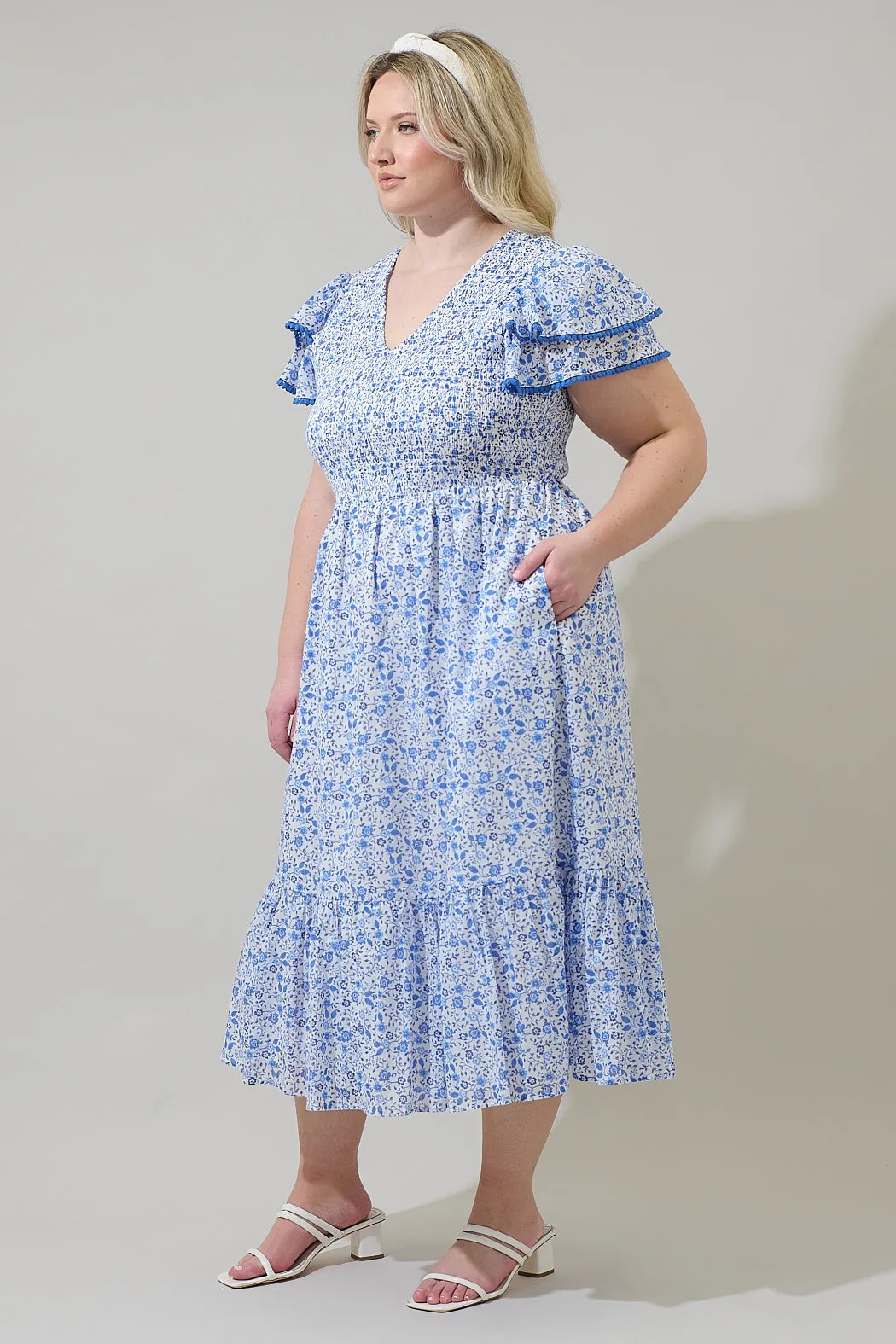 Maisie Floral Patte Tiered Midi Dress Curve sold by Sugarlips product image thumbnail 3