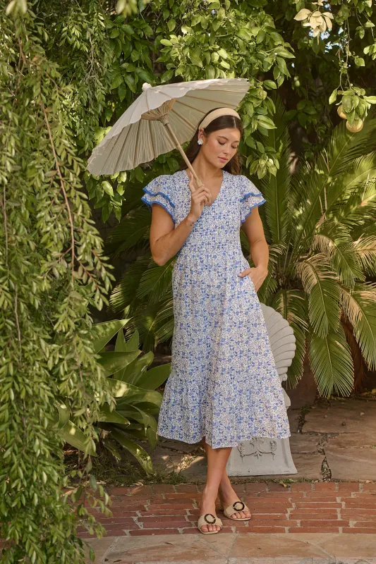 Maisie Floral Patte Tiered Midi Dress sold by Sugarlips