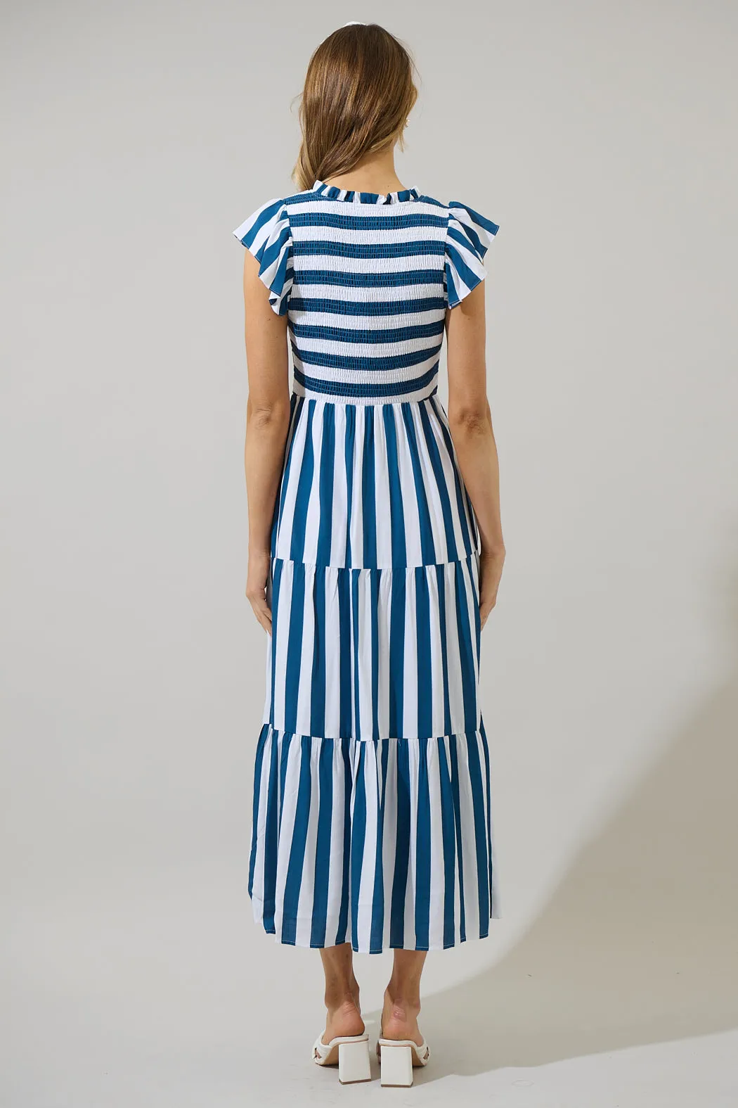Emerly Striped Sunfire Tiered Midi Dress sold by Sugarlips product image thumbnail 2