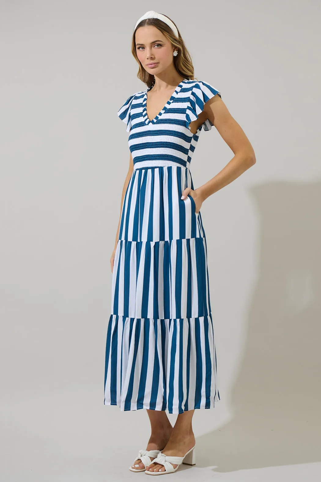 Emerly Striped Sunfire Tiered Midi Dress sold by Sugarlips product image thumbnail 3