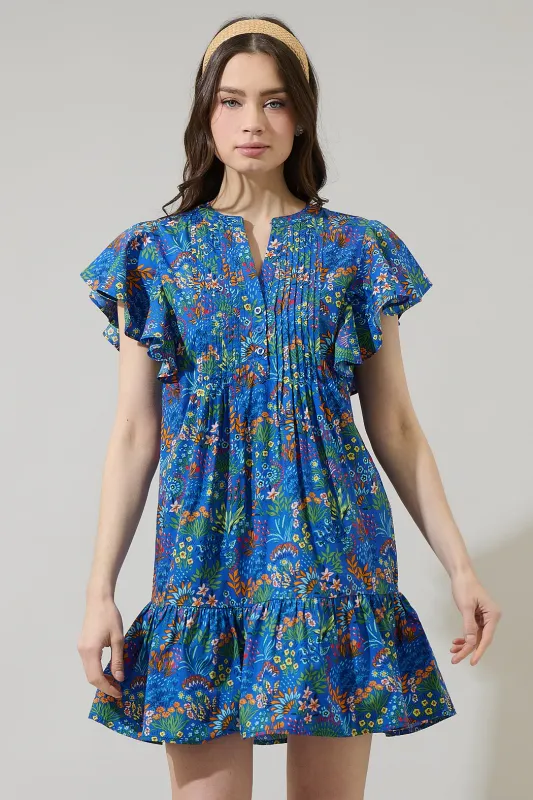 Ruya Floral Lizzy Pleated Ruffle Mini Dress sold by Sugarlips