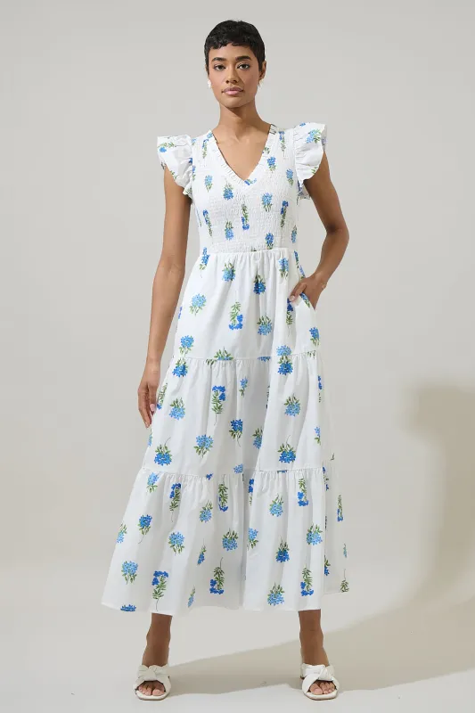 Jillian Floral Sunfire Tiered Midi Dress sold by Sugarlips