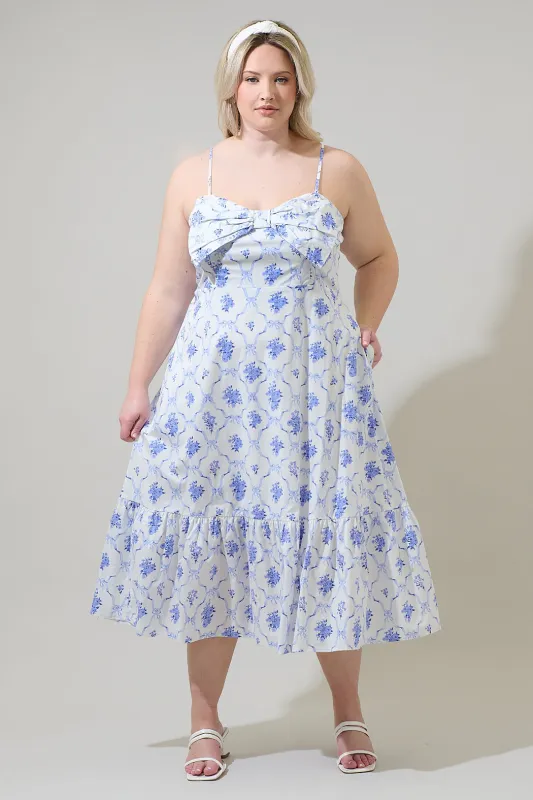 Nia Floral Perline Bow Midi Dress Curve sold by Sugarlips