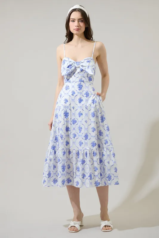 Nia Floral Perline Bow Midi Dress sold by Sugarlips