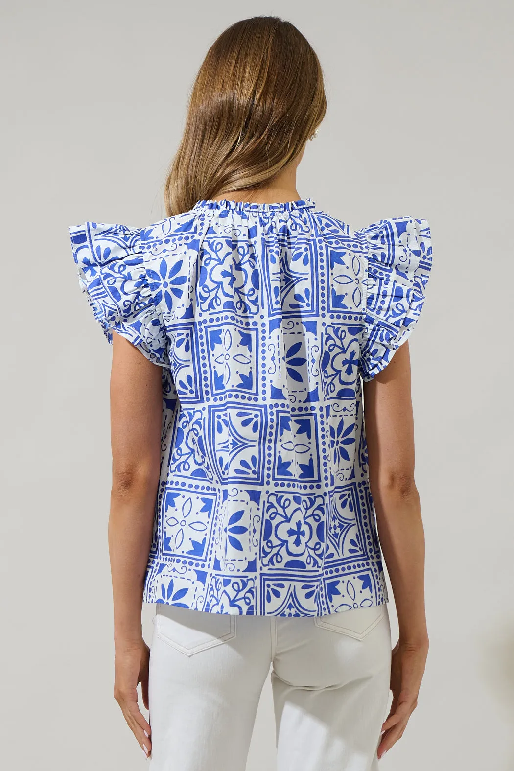 Arbor Floral Risette Ruffle Split Neck Top sold by Sugarlips product image thumbnail 2