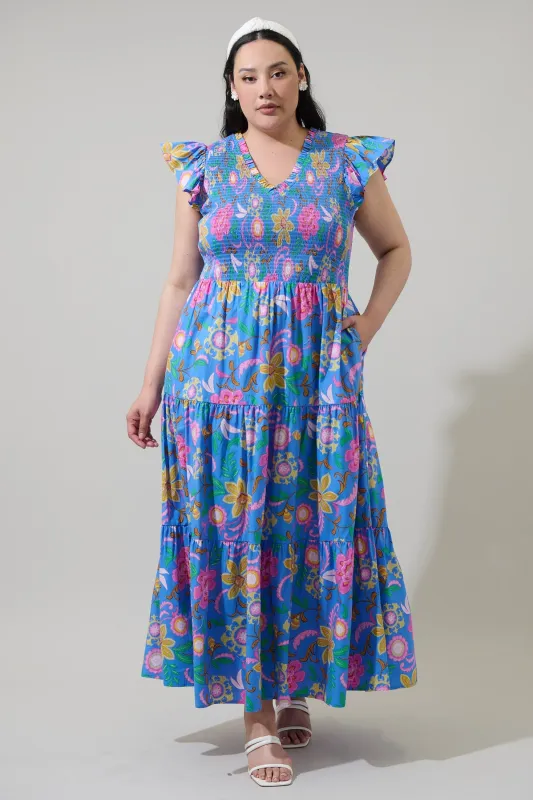 Faro Floral Sunfire Tiered Midi Dress Curve sold by Sugarlips
