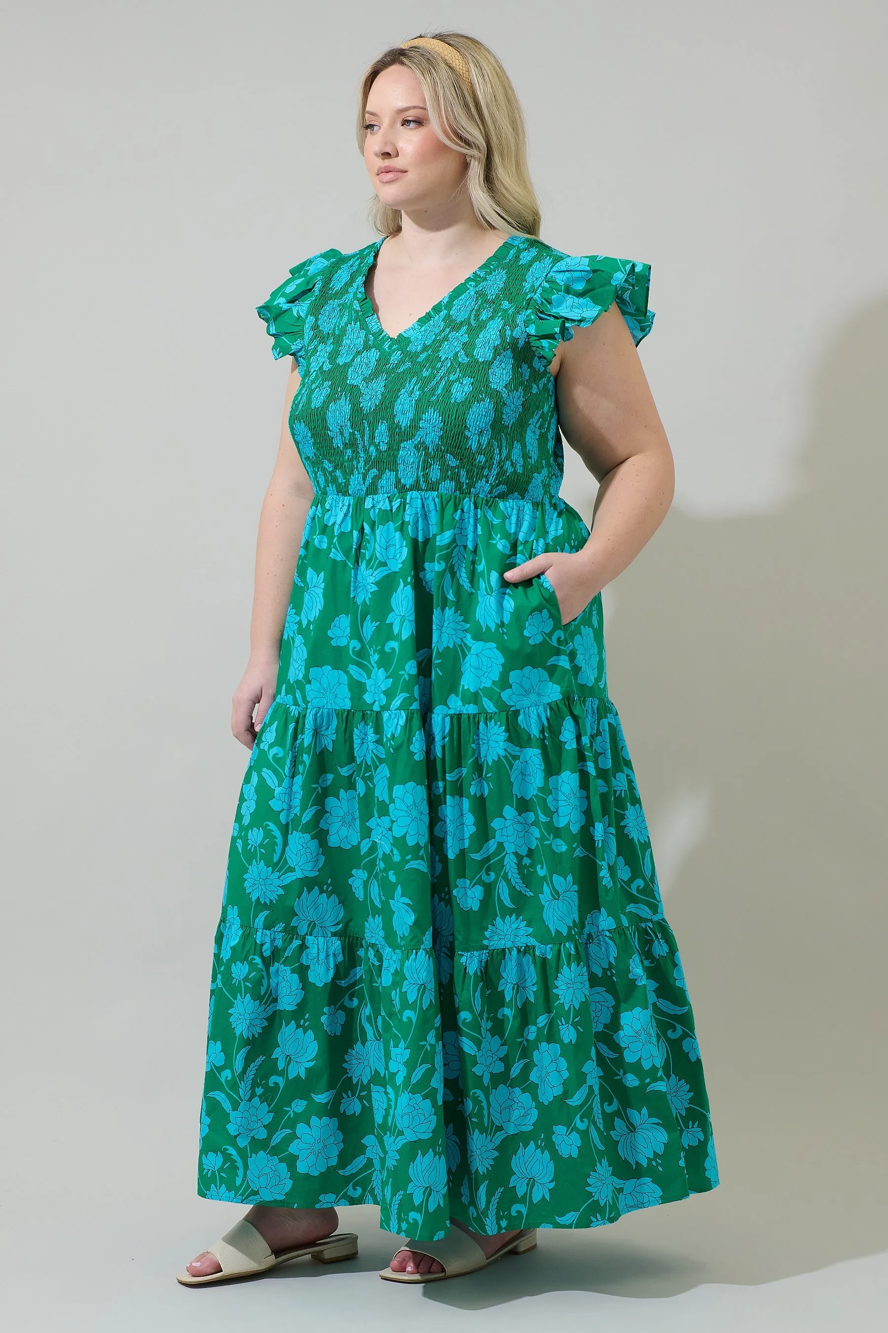 Waterlilly Floral Sunfire Tiered Midi Dress Curve sold by Sugarlips product image thumbnail 4
