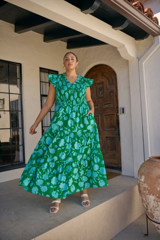 Waterlilly Floral Sunfire Tiered Midi Dress Curve sold by Sugarlips