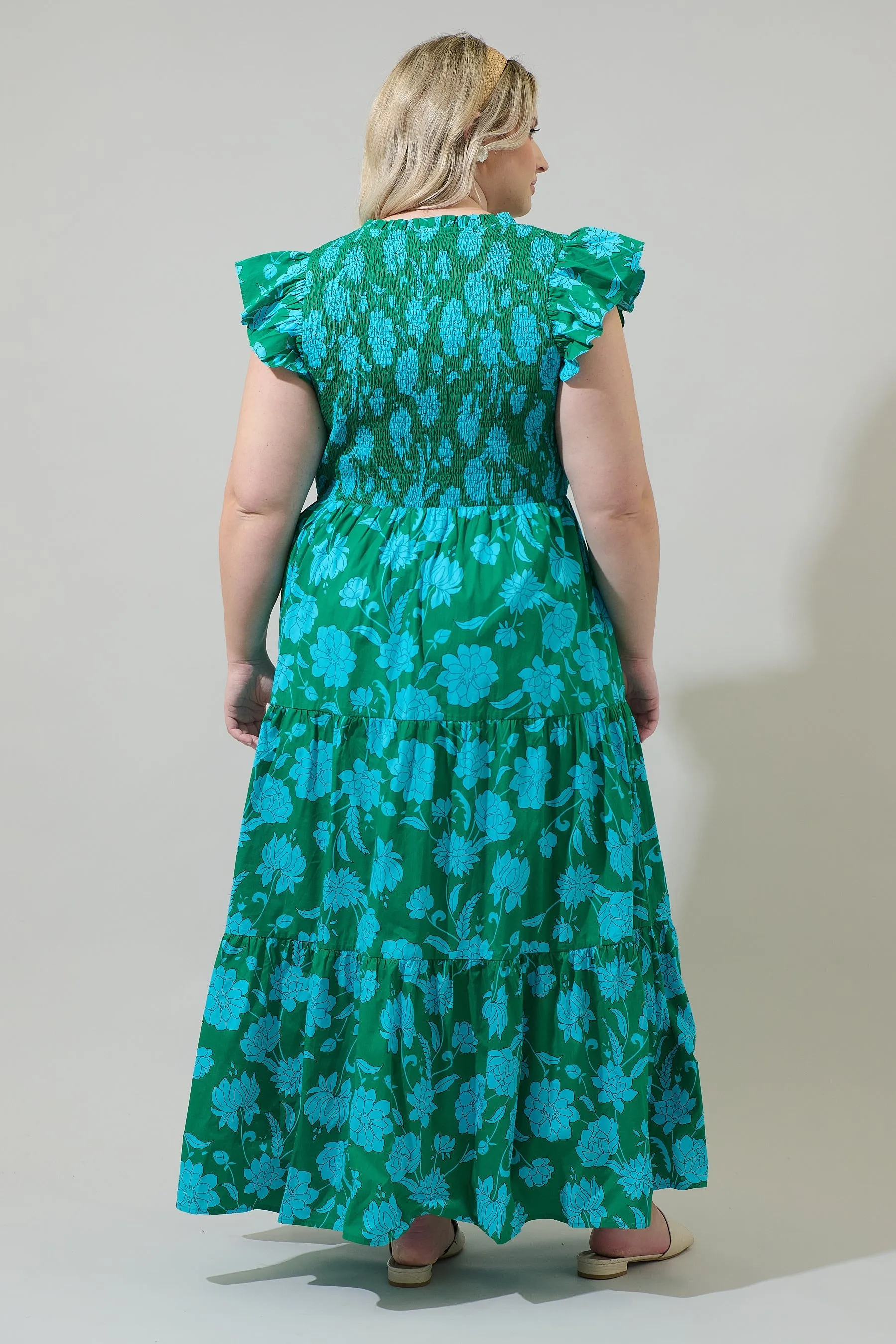 Waterlilly Floral Sunfire Tiered Midi Dress Curve sold by Sugarlips product image thumbnail 3