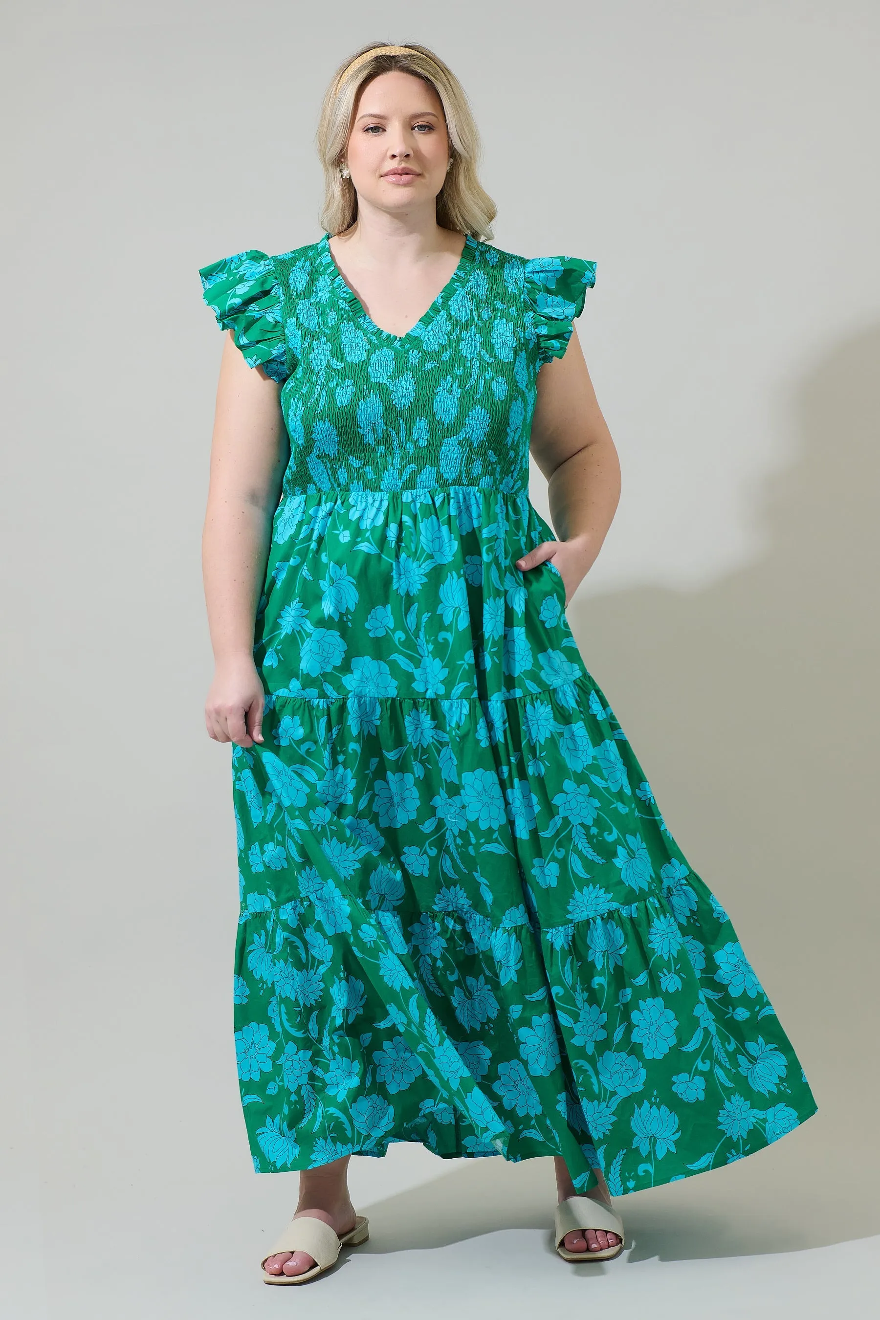 Waterlilly Floral Sunfire Tiered Midi Dress Curve sold by Sugarlips product image thumbnail 2