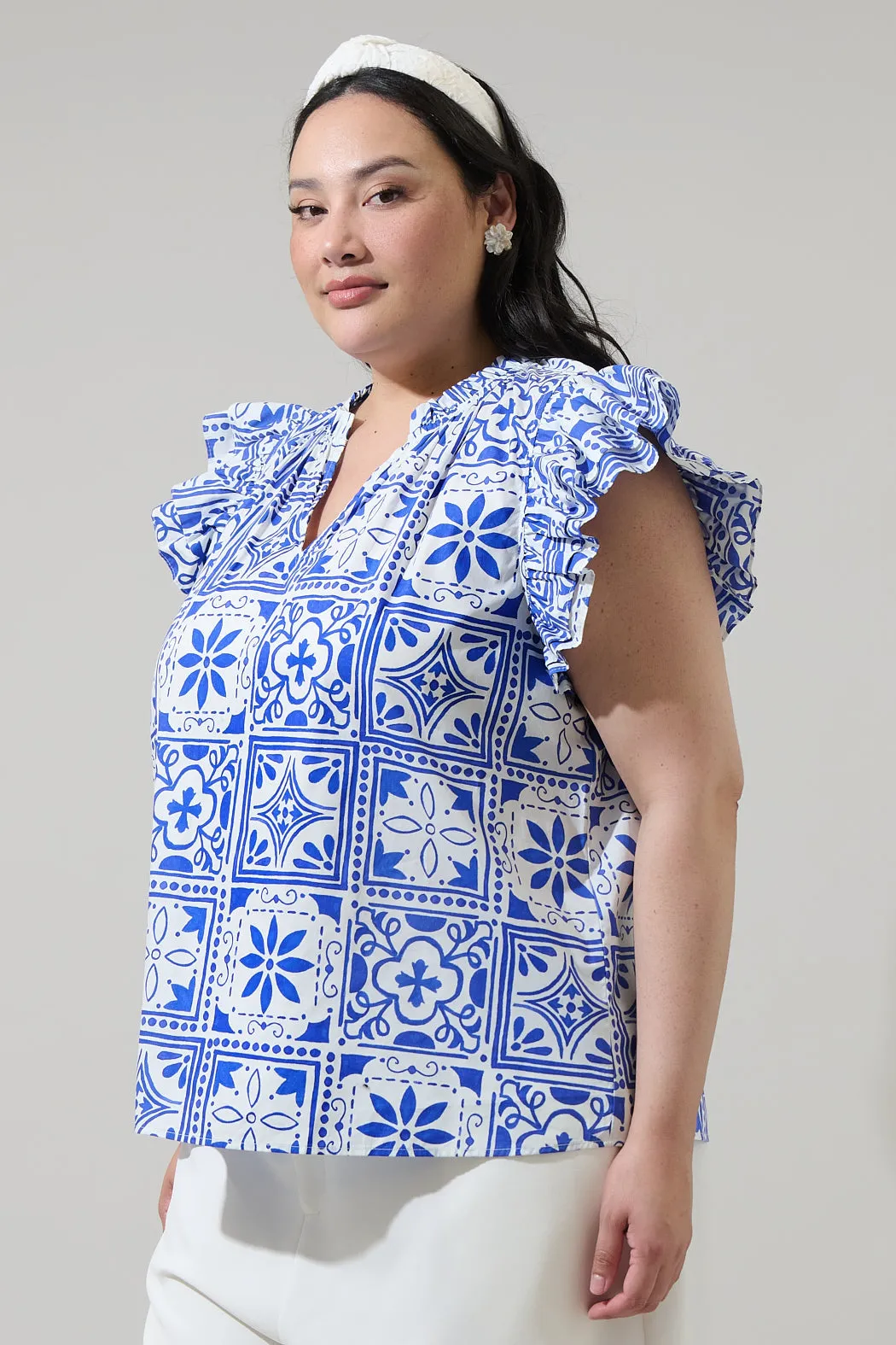 Arbor Tile Risette Ruffle Split Neck Top Curve sold by Sugarlips product image thumbnail 3