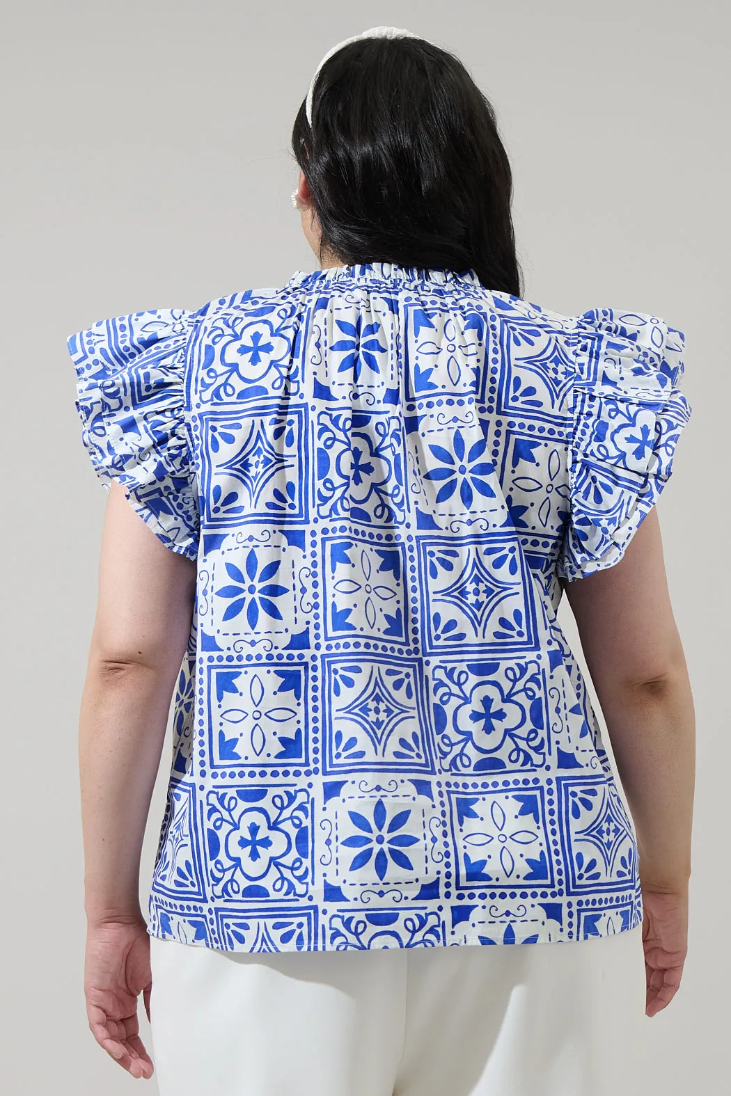 Arbor Tile Risette Ruffle Split Neck Top Curve sold by Sugarlips product image thumbnail 2