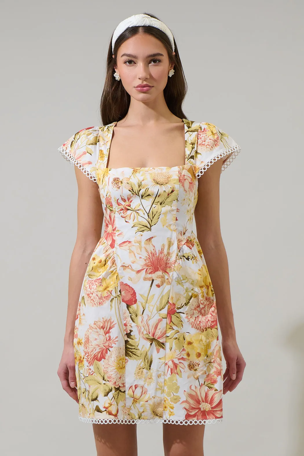 Zury Floral Katey Smocked Mini Dress sold by Sugarlips