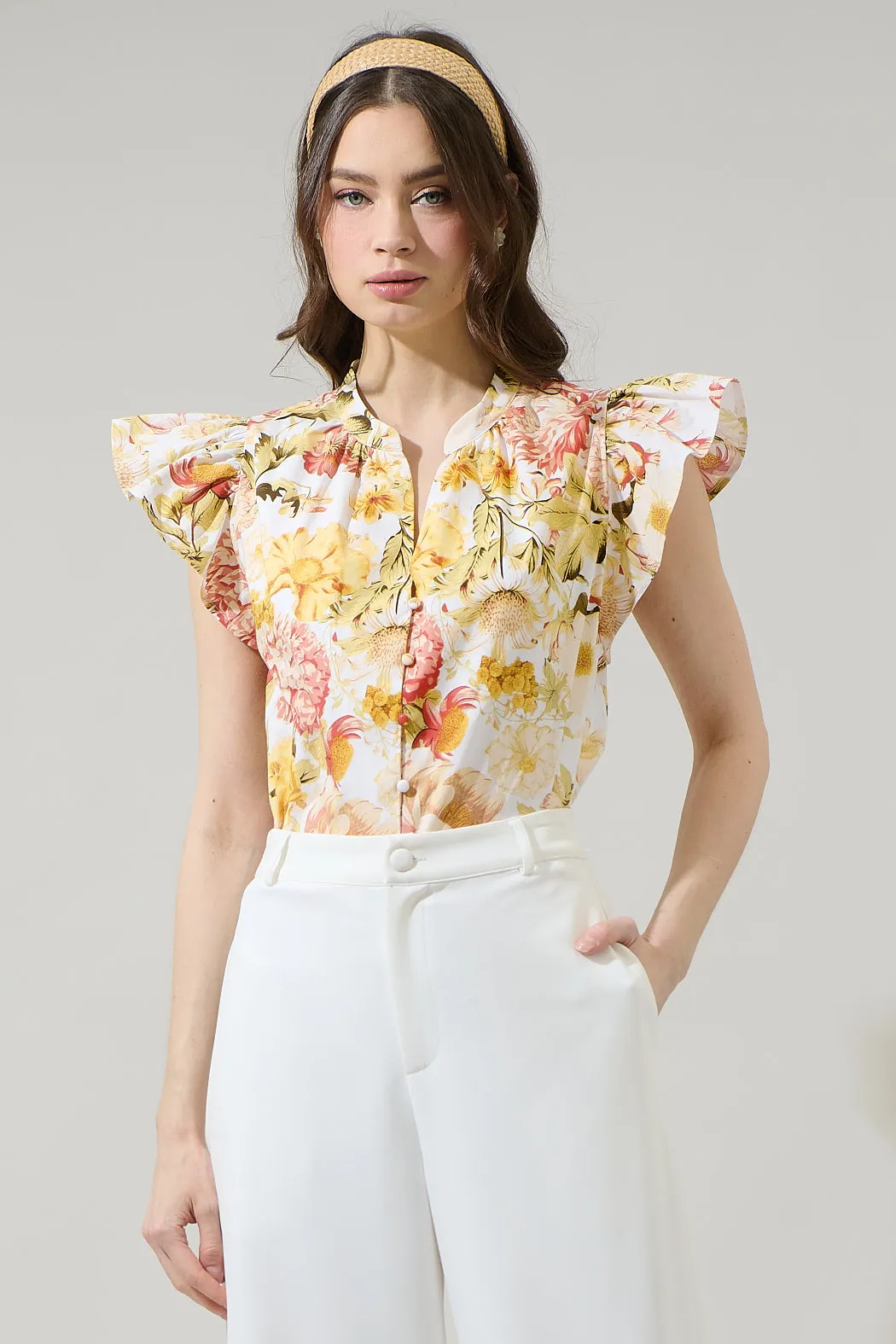 Zury Floral Everly Split Neck Top sold by Sugarlips