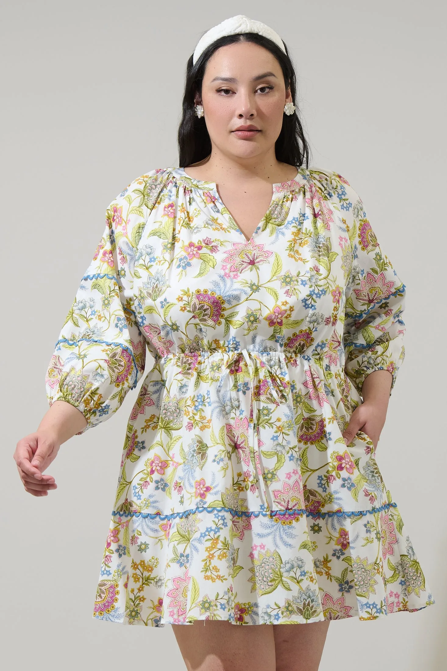 Pany Floral Dabria Split Neck Mini Dress Curve sold by Sugarlips