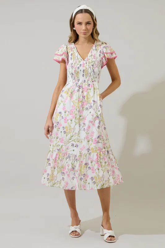Lita Floral Patte Tiered Midi Dress sold by Sugarlips