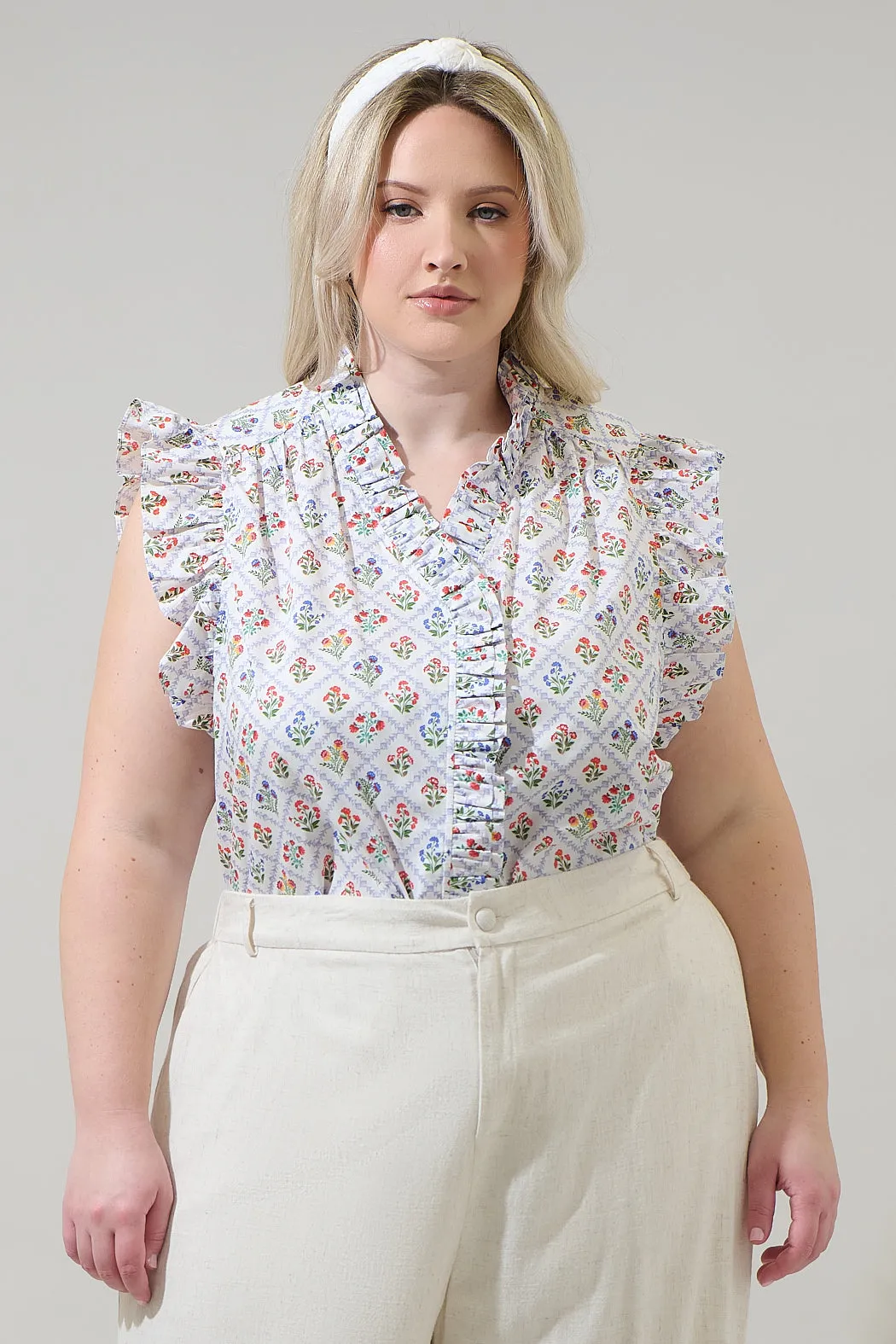 Lara Floral Eviel Ruffle Blouse Curve sold by Sugarlips