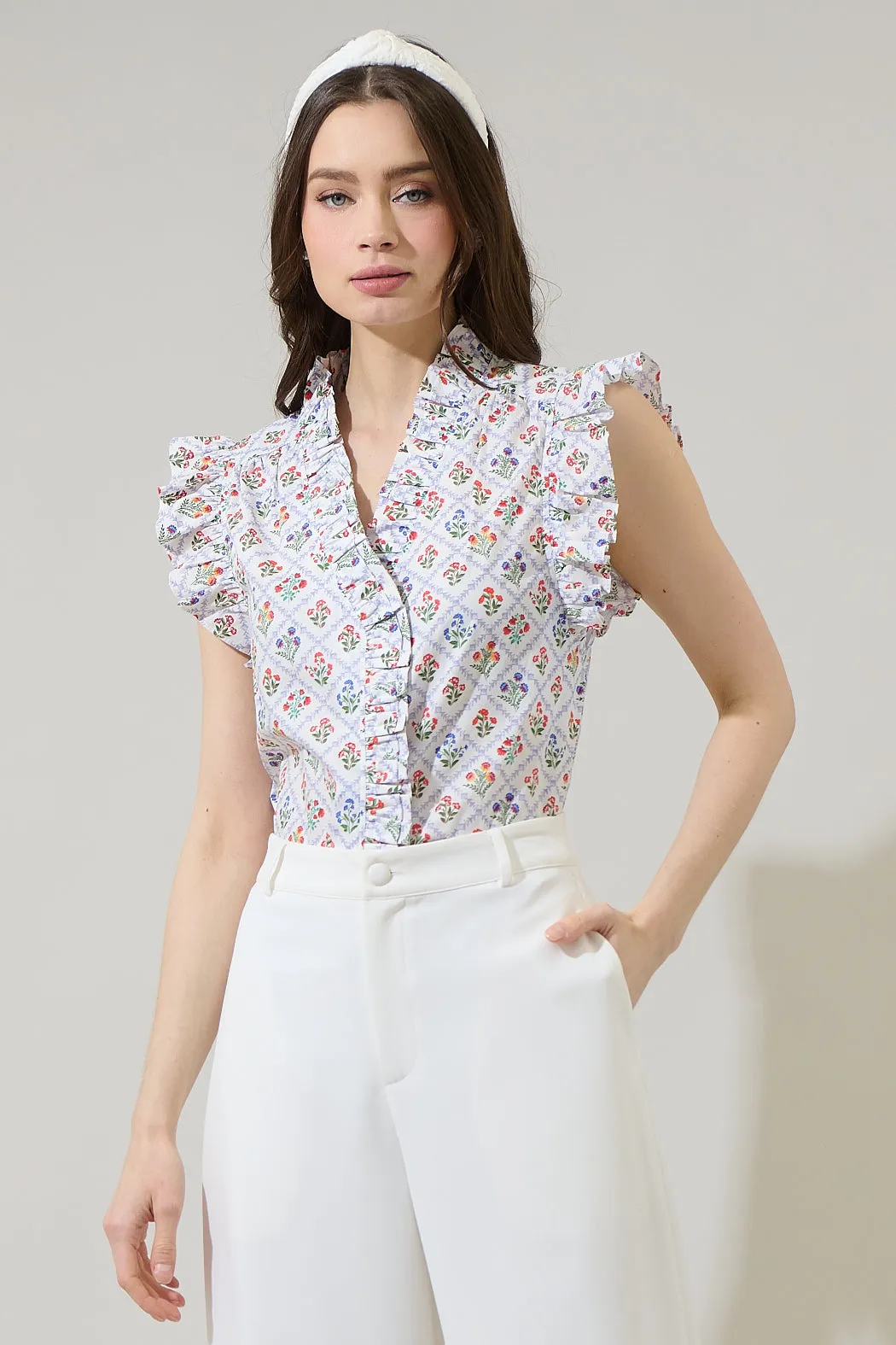 Lara Floral Eviel Ruffle Blouse sold by Sugarlips
