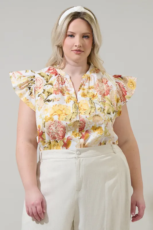 Zury Floral Everly Split Neck Top Curve sold by Sugarlips