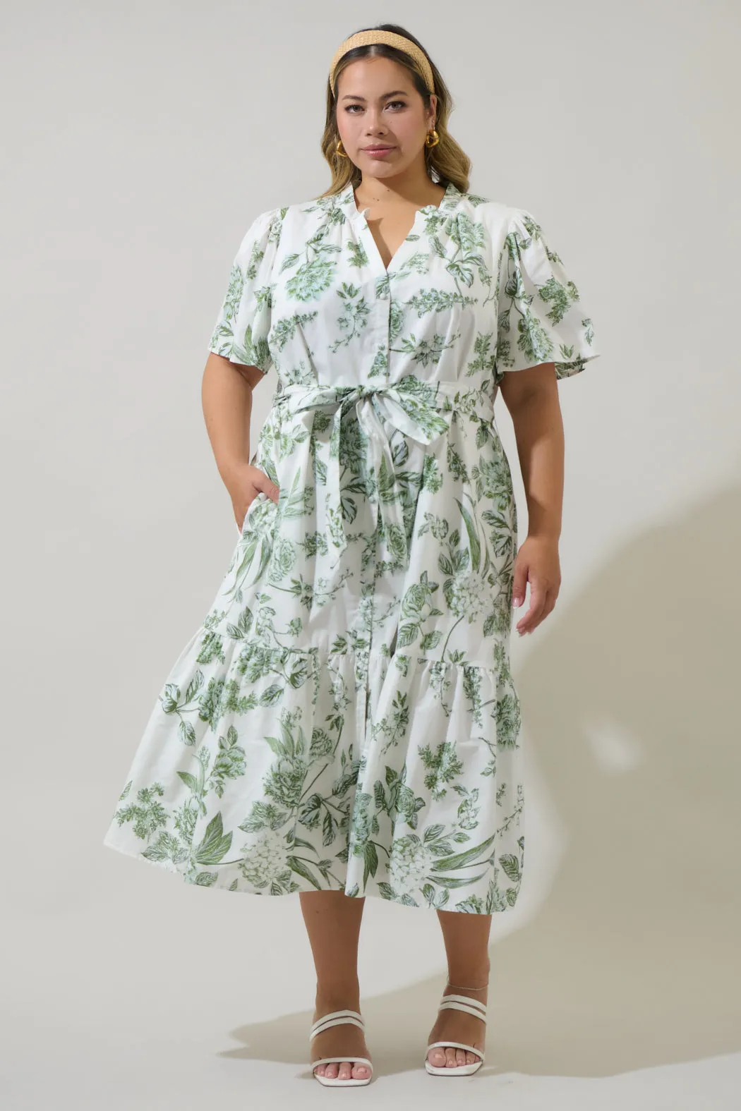 Bria Floral Cora Button Up Midi Dress Curve sold by Sugarlips
