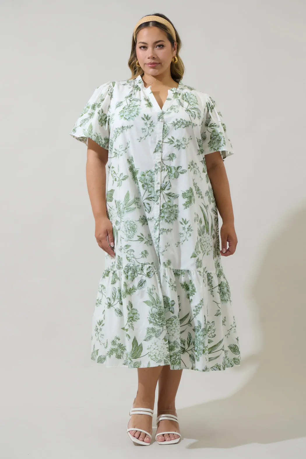 Bria Floral Cora Button Up Midi Dress Curve sold by Sugarlips product image thumbnail 5