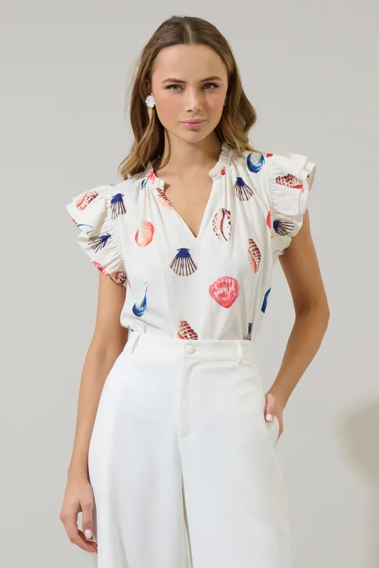 Kara Shells Risette Ruffle Split Neck Top sold by Sugarlips