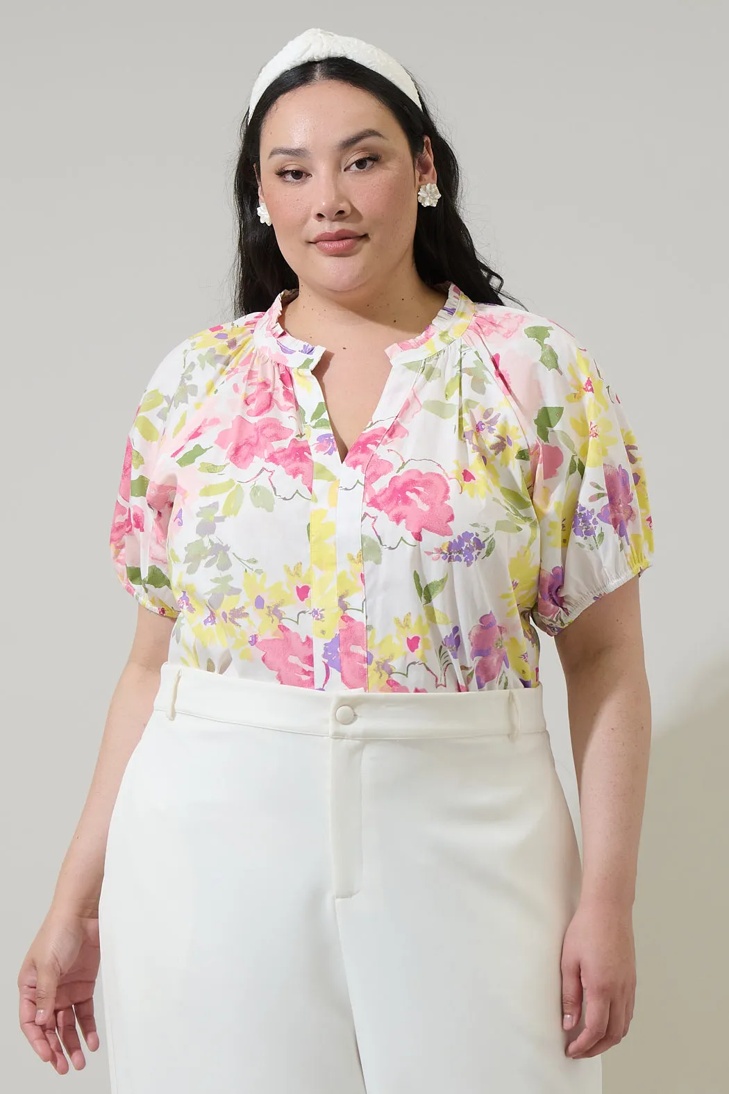 Leonie Floral Lena Split Neck Top Curve sold by Sugarlips