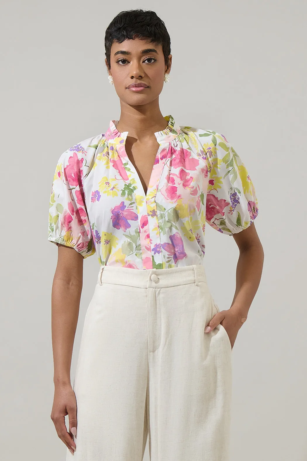 Leonie Floral Lena Split Neck Top sold by Sugarlips