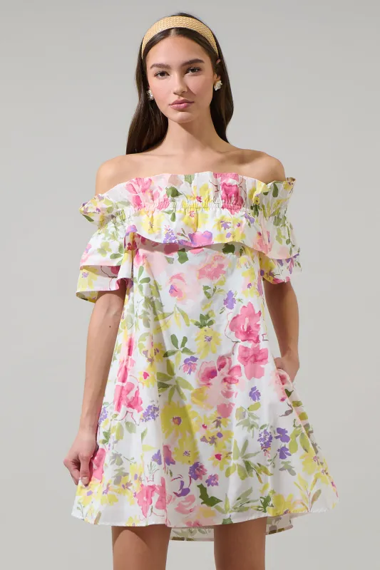 Leonie Floral Hattie Ruffle Mini Dress sold by Sugarlips