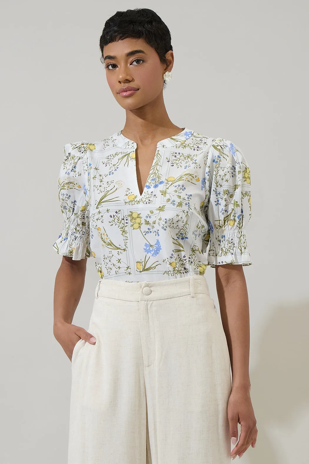Cecily Floral Merryn Split Neck Top sold by Sugarlips