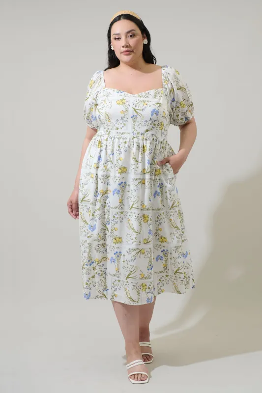 Cecily Floral Alessi Puff Sleeve Midi Dress Curve sold by Sugarlips
