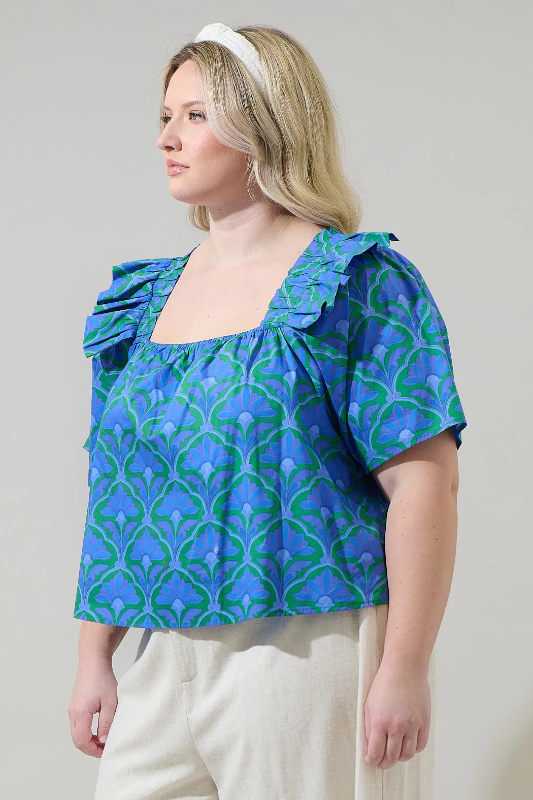 Sera Floral Careen Poplin Ruffle Top Curve sold by Sugarlips product image thumbnail 3