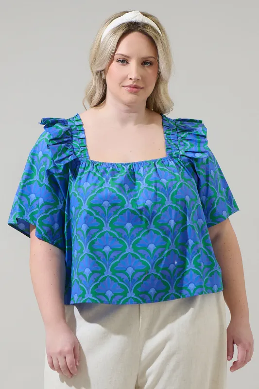 Sera Floral Careen Poplin Ruffle Top Curve sold by Sugarlips