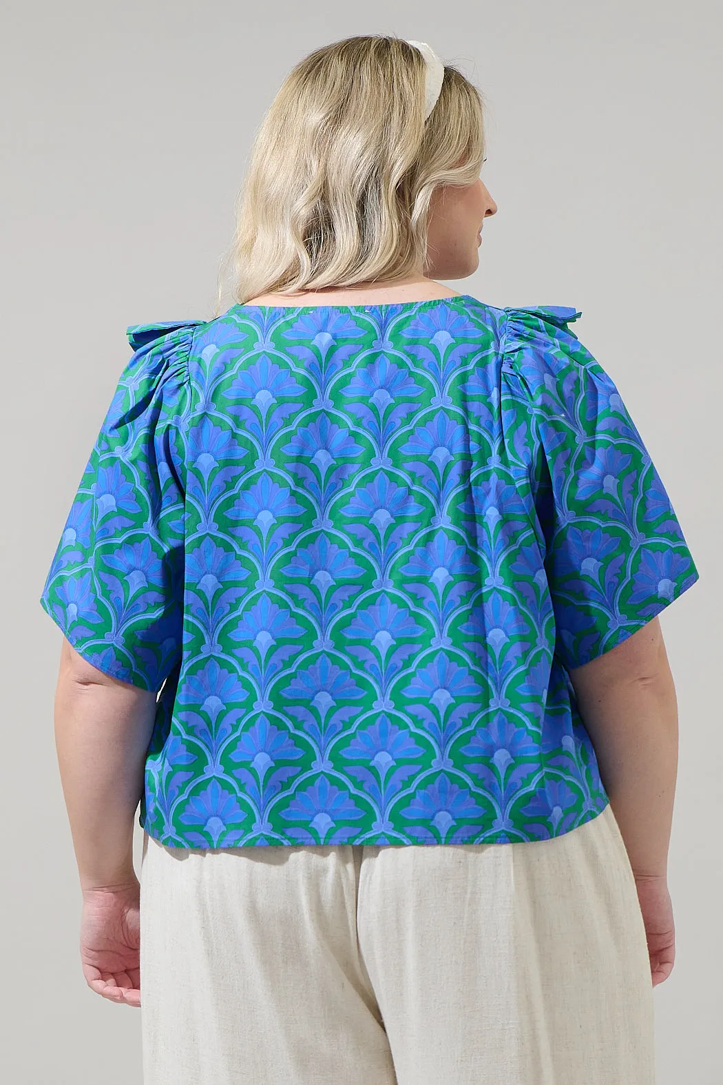 Sera Floral Careen Poplin Ruffle Top Curve sold by Sugarlips product image thumbnail 2