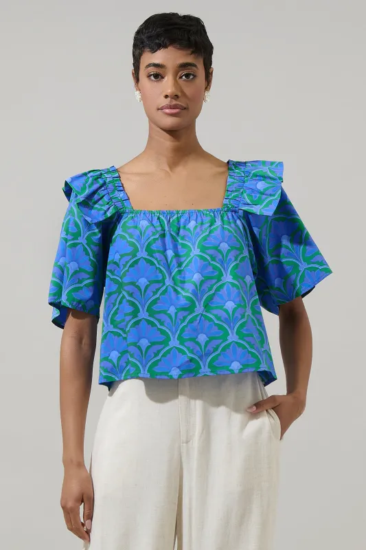 Sera Floral Careen Poplin Ruffle Top sold by Sugarlips