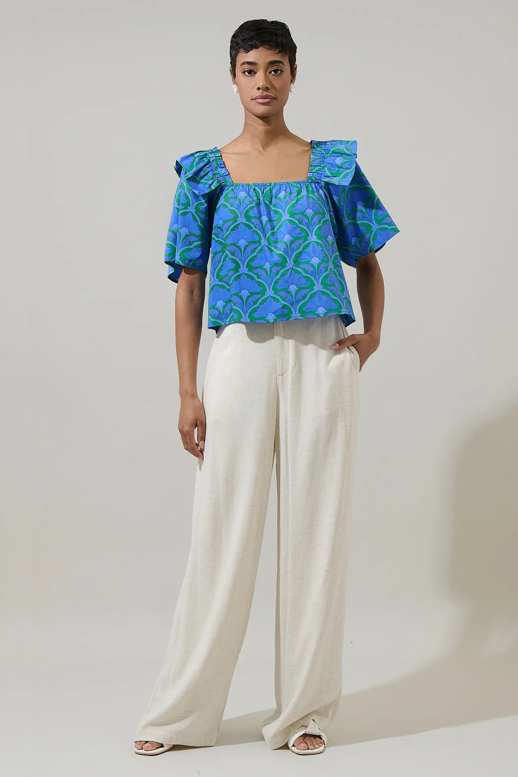 Sera Floral Careen Poplin Ruffle Top sold by Sugarlips product image thumbnail 4